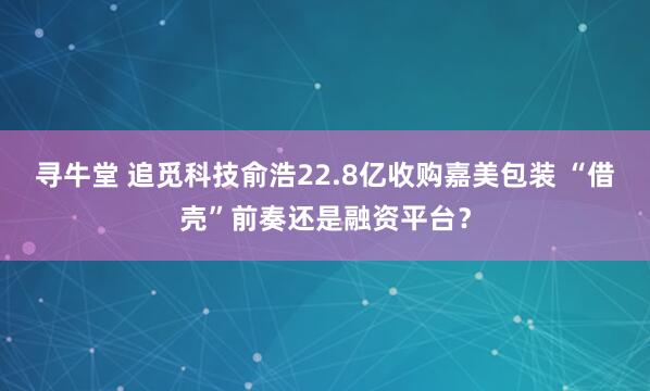 寻牛堂 追觅科技俞浩22.8亿收购嘉美包装 “借壳”前奏还是融资平台？